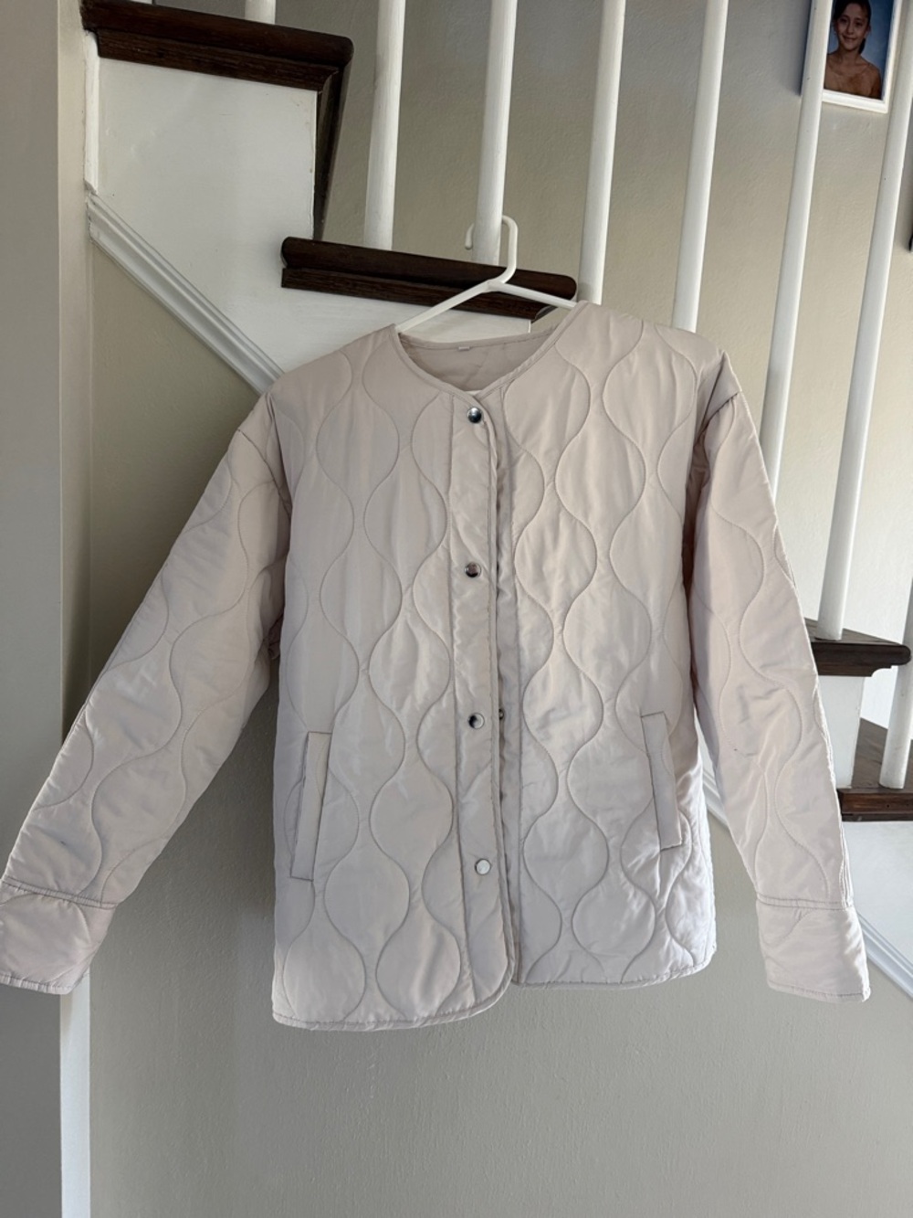 Light Beige Quilted Button-Front Jacket